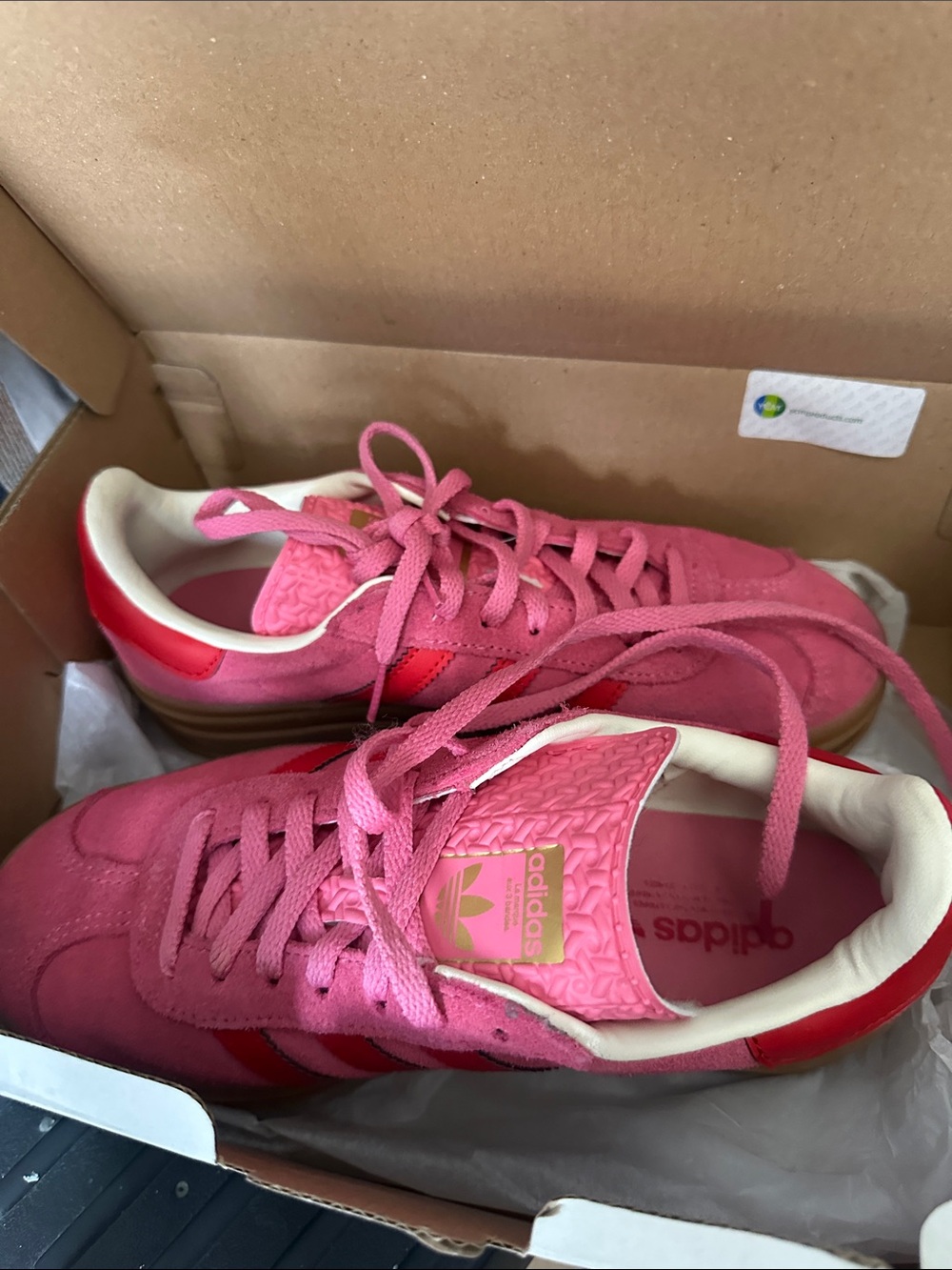 adidas Women's Pink Suede Sneakers with Red Heel Accent
